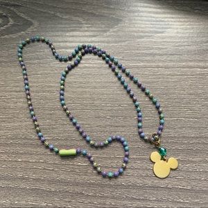 Vintage 90’s Tie Dye Ball Chain Mickey Necklace Gold Purple Rainbow